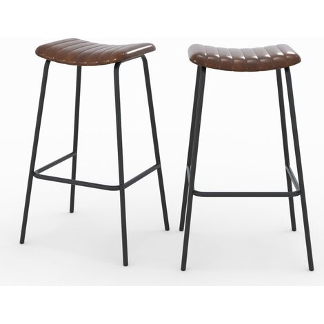 Set de 2 sillas de bar en cuero marrón con patas de metal 77 cm - Lupin