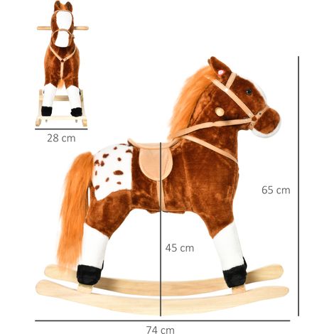 Cheval à bascule en bois avec cris d'animaux, jouet cadeau pour enfants, 74 x 28 x 65 cm, marron (1/5)
