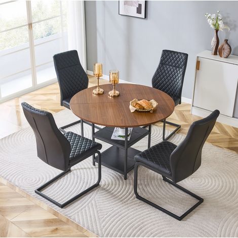 Set tavolo rotondo 107 cm con doppio vano contenitore e 4 sedie nere, MDF e metallo (1/5)