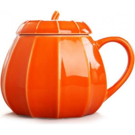 Tasse à Thé - Citrouille - Céramique - 300ml - Avec Couvercle - Design Contemporain (1/4)