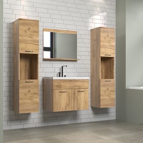 Ensemble de salle de bain moderne 4 éléments chêne clair Hyro (1/4)