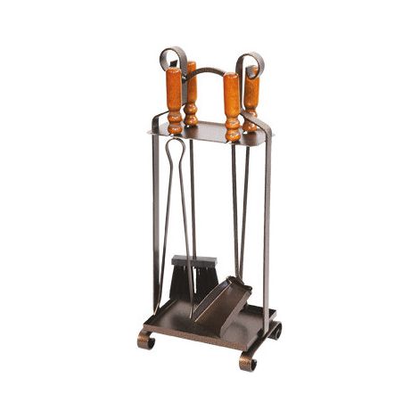 Conjunto de herramientas para chimenea Totem de 4 piezas – pala, escoba, pinzas y soporte para utensilios