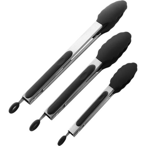 Juego de pinzas de silicona y acero inoxidable para alimentos,Juego de 3,343,8 cm,273,6 cm,213,1 cm,Pinzas para alimentos,Pinzas para barbacoa (1/5)