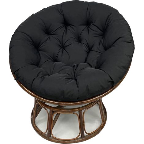 Cuscino rotondo idrorepellente per sedia Papasan - Spessore 8 cm, comodo cuscino da giardino - Seduta universale per sedia sospesa, sedia a uovo e sedia a dondolo - Cuscino moderno per esterni - Nero (1/5)