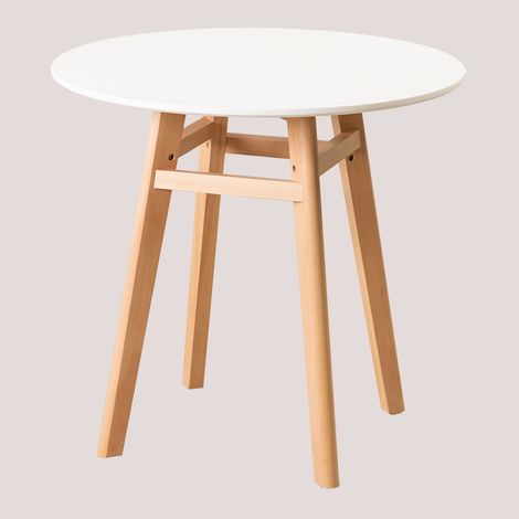 SKLUM Runder Küchentisch Ø80 aus Buchenholz und MDF Scand Nordic Weiss                                  