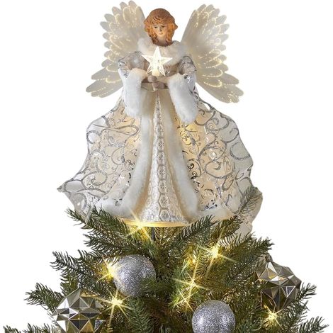 LED-Weihnachtsbaumschmuck Engel - Goldener Engel Puppenbaumspitze Sternförmige Weihnachtsbaumspitze Dekoration (Weißer Engel)