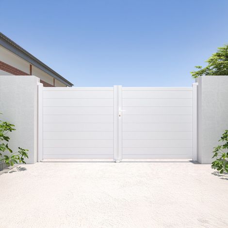 Portail battant aluminium blanc 300x142 cm serrure incluse (1/5)