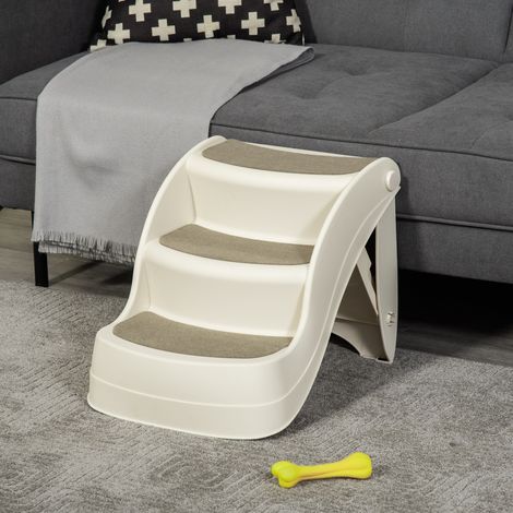 Scaletta pieghevole a 3 gradini per cani e gatti, ideale per letto e divano, 49x38x38 cm, colore crema.
