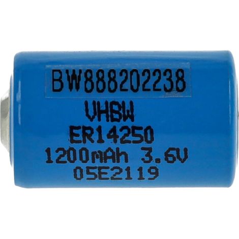vhbw Lithium ER14250 Round Cell Battery Replacement for ER3S, ER4, LS14250, LS3, T04/41, T04/51 - Special Battery (1200mAh, 3.6 V, Li-SOCl2)