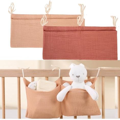 Lot de 2 organiseurs de lit de bébé à suspendre - Accessoires de lit de bébé - Table à langer pour chambre d'enfant - Sac à jouets - Panier à couches pour bébé - Crèche suspendue (1/5)