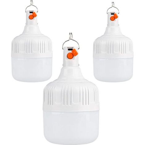 Lot de 3 lampes de camping LED rechargeables par USB - Lampe de tente super lumineuse - 3 modes d'éclairage - 30 W - Lampe de camping avec crochet (1/4)