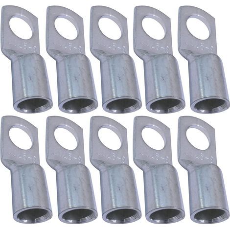 Confezione da 10 terminali elettrici a crimpare tubolari ad occhiello - Occhiello - Ø8mm - Non isolati - per conduttore da 25mm² - Connettore per filo elettrico - Morsetto - Colore argento (1/3)