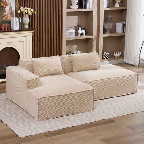 Sofa 235x129x70 cm khaki Polyester gepolstert mit Federtaschenkern und 2 Kissen (1/5)