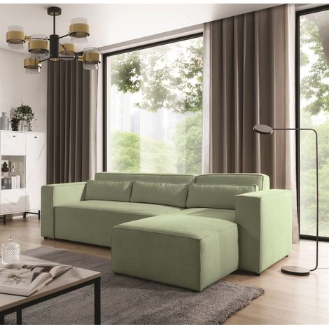 Ecksofa Schlafsofa WALDO Stoff Brooklyn Hellgrün Ottomane Rechts (1/5)