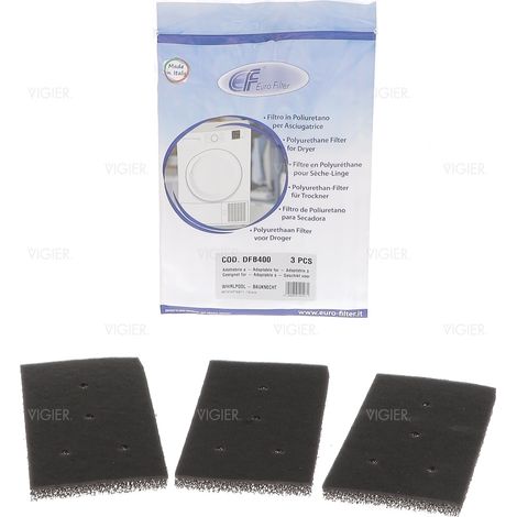 Lot de 3 filtres pour sèche-linge DFB400 – Filtration efficace en polyuréthane – Dimensions 230x110x13mm – Compatible Whirlpool et autres marques (1/5)