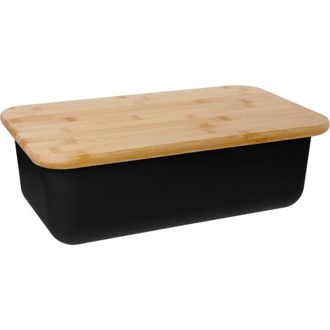Petite boîte à pain en acier avec planche à découper rectangulaire, noire, brunbeste BB-2767 (1/3)