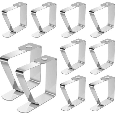 Set di 10 mollette per tovaglia, in acciaio inox antiscivolo, adatte a tovaglie di spessore da 1 a 3 cm, colore argento (1/5)