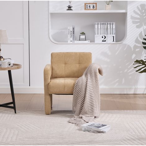 Sillón chenilla amarillo mostaza 67,5x69x74,5 cm — asiento 43 cm, diseño minimalista nórdico (1/5)