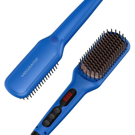 Brosse lissante ionique en céramique avec technologie de chauffage 20 s, arrêt automatique, anti-brûlure, double tension universelle, cordon d'alimentation rotatif, bleu gentiane (1/5)