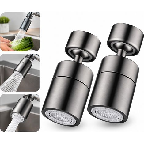 Lot de 2 becs de robinet pivotants en acier inoxydable, rotation 360°, jet boosté anti-éclaboussures, finition gris foncé durable, dimensions 6,2 x 2,8 cm, pour évier, lavabo et buanderie (1/5)