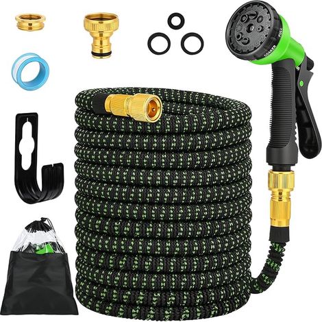 Expandable Garden Hose Spray Models Fits 1/2" 3/4" Taps Metal Fittings Garden Cleaning Car Washing Watering Green (1/3)