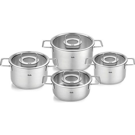 Fissler Set Pentole Acciaio Inox 4 Pezzi con Coperchi in Vetro Induzione