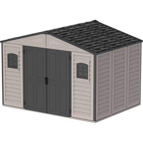 Duramax – Abri de jardin résine 8,05 m² – Dimensions 3,25 x 2,47 m – Hauteur intérieure 2,31 m – Structure renforcée – Kit fondation inclus