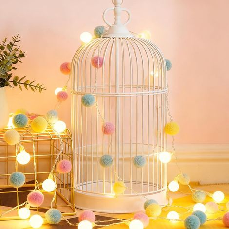 Guirlande lumineuse d'intérieur avec pompons colorés en macarons - 2,2 m - Guirlande lumineuse pour l'intérieur de la chambre d'enfant - Pour balcon, fête, Noël, mariage (1/5)