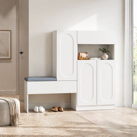 Mobile portascarpe 2 in 1 con panca, soft-close, bianco 130 x 35 x 110 cm HAVRYA (1/5)