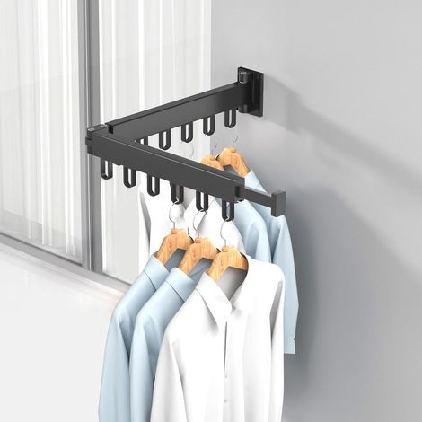 Tendedero de ropa extensible y giratorio 360° para balcón, lavandería, baño y dormitorio (negro, doble capa) (1/5)