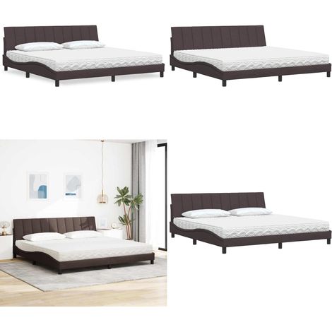 Bett mit Matratze "Hanko" Dunkelbraun 200x200 cm Stoff - Schlafzimmerbett - Matratze für Schlafzimmer (1/5)
