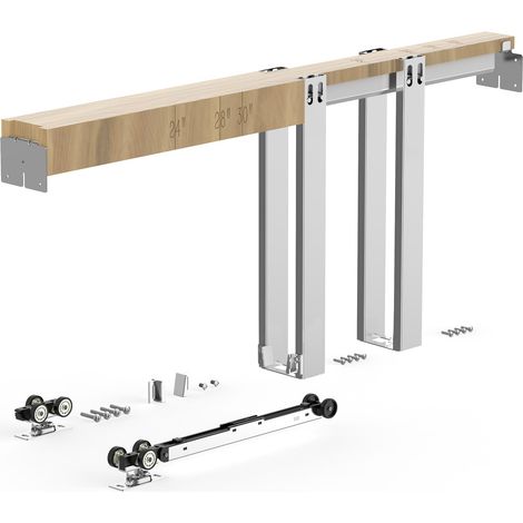 Kit de Contre-châssis pour Porte Coulissante 61-76,2 cm de Largeur et 203,2 cm de Hauteur, Système de Porte Escamotable avec Mécanisme de Fermeture Douce Bidirectionnelle, en Acier Galvanisé (1/5)