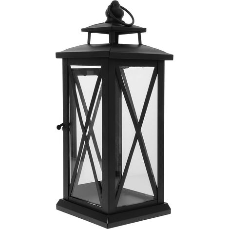 Bougeoir en Fer Noir Petit Format, Chandelier Coupe-Vent Verre, Décoration Rétro pour Mariage et Intérieur, Bougeoir Vintage Stable et Transportable, Lanterne Tempête pour Usage (1/5)