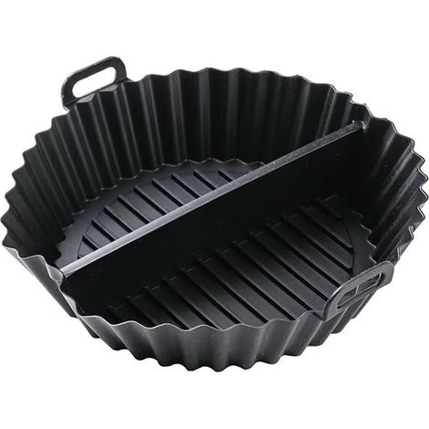 Moule Silicone Air Fryer, 2 Pièces Rond Accessoires Air Fryer Réutilisable Moule Air Fryer Plat Silicone Air Fryer pour Air Fryer Micro-ondes Four,Noir (1/2)