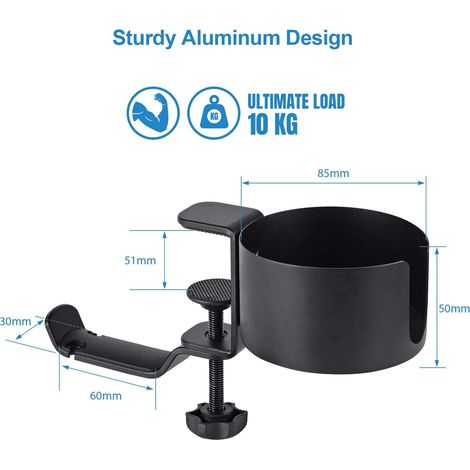 Support Tasse - Support Casque Pivotant 360° - Fixation Pince Métallique pour Bureau - Épaisseur Table 5 à 50 mm - Noir - 1 Pièce (1/5)