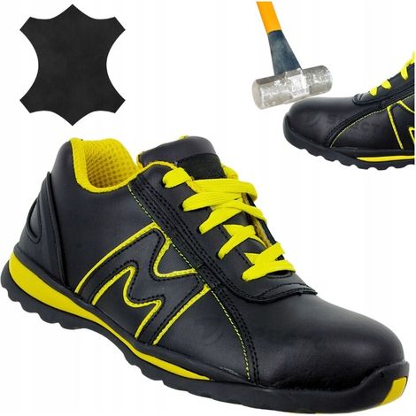 Herren-Arbeitsschuhe, Leder, niedrige Sportschuhe, schwarz mit Zehenschutzkappe, Größe 41
