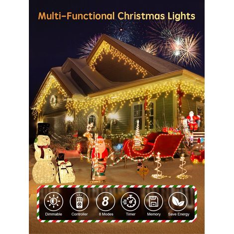 Guirlande Lumineuse Extérieure Noël, 10M 400 LED Rideau Lumineux Noël Extérieur avec 8 modes et télécommande, Étanche  Rideau Guirlande Lumineuse Décoration pour Fête Mariage Balcon [Classe énergétiqu