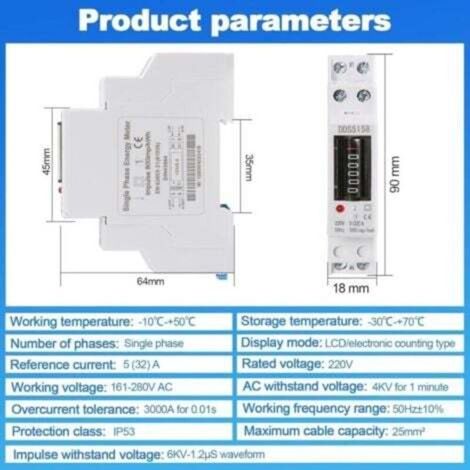 Electricity Consumption Meter 1P 5 (32) A Single Phase Energy Meter DIN ...