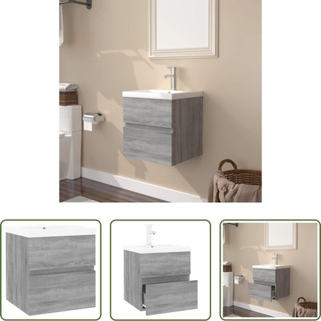 vidaXL Vasque encastrée - Meuble lavabo avec bassin intégré Sonoma gris Bois d'ingénierie (1/5)