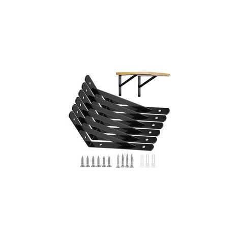 Étagères murales en métal, 6 supports triangulaires renforcés (15 × 9,5 cm, angle 90°), pour étagères flottantes porteuses, charge élevée, couleur noire (1/5)