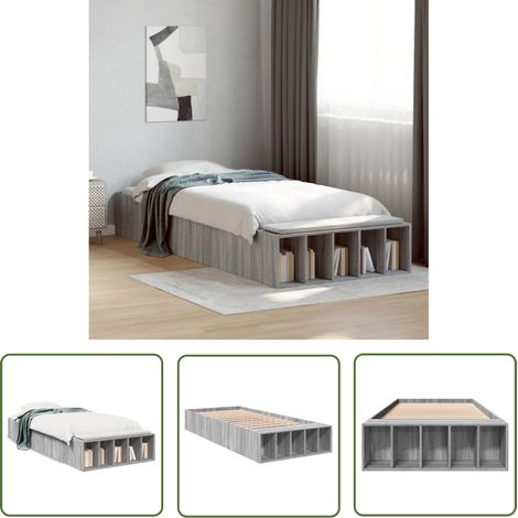 The Living Store Bettgestell Grau Sonoma 100x200 cm Holzwerkstoff - Holzbettfassungen - Betten 100x200 - Lattenrost - Schlafzimmer Möbel - Graues Bett (1/5)