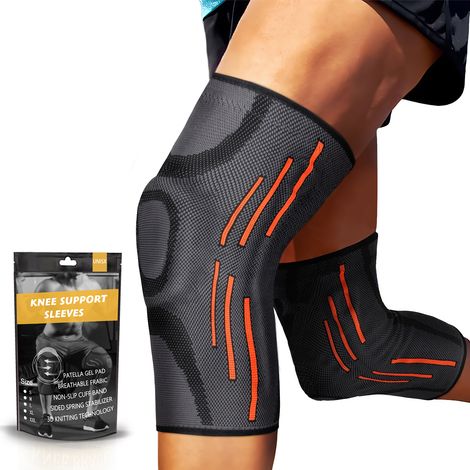 Lot de 2 orthèses de genou avec coussinets rotuliens en gel et stabilisateurs latéraux, taille XL (1/5)