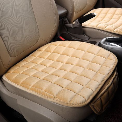 Coussins de siège auto - Coussins imperméables, tapis de conduite d'hiver chauds et antidérapants  Coussins de siège confortables, base en caoutchouc (beige)