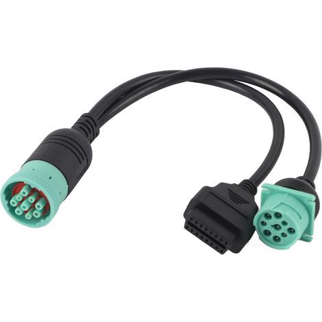 Adaptador de interfaz de camión de 9 pines a OBD2, cable en Y, divisor OBDII en Y para camión, de 16 pines macho a hembra J1939. (1/5)