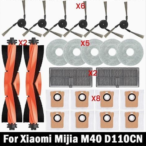 Pièces détachées pour aspirateur robot Xiaomi Mijia M40 D110CN : brosse principale, filtre HEPA, lingette de nettoyage et sac à poussière. (1/5)