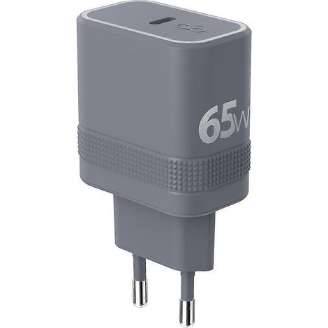 Chargeur cube à charge rapide PD 65 W compatible USB-C, matériau en nitrure de gallium ultra-compact, gris. (1/5)