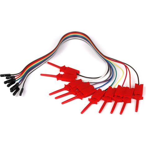 10 unidades de cables USB Dupont, pinzas de gancho para prueba de analizadores lógicos, cables puente y pines de interfaz, ideales para probadores electrónicos.