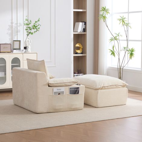 Fauteuil Relax Chaiselongue Beige, Coussin Gonflable, 4 Coussins Inclus, Porte-Gobelet et Poche de Rangement, Livré Sous Vide, Sans Montage, Idéal Salon et Balcon (1/5)
