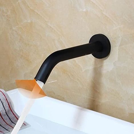 Grifo de baño de pared con sensor, grifo de lavabo de baño, negro (1/4)