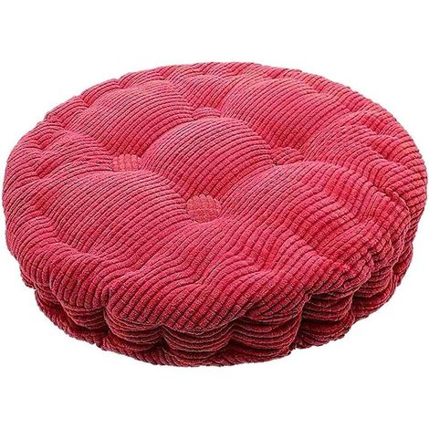 Grand coussin de chaise rond de couleur unie en velours côtelé rouge épaissi de 43 cm de diamètre, adapté à la maison, à la chambre à coucher, à la chambre à coucher, etc. (1/4)